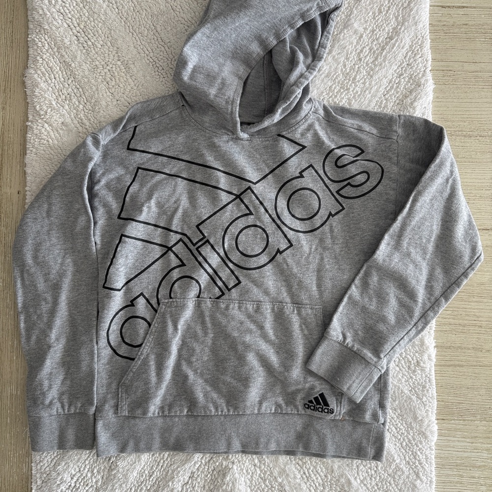 Adidas Boy’s Gray Logo Hoodie Long Sleeve T
